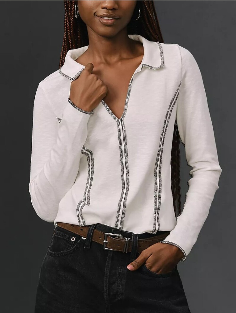 Pilcro Stitched Long Sleeve Top Women's Size Large Cotton